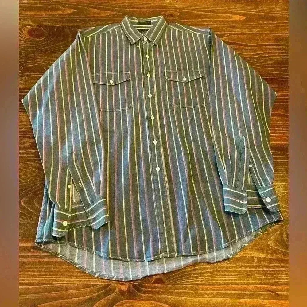 Vintage 90s Ralph Lauren Chaps Mens Size L‎ Boy Scouts Label Striped Shirt